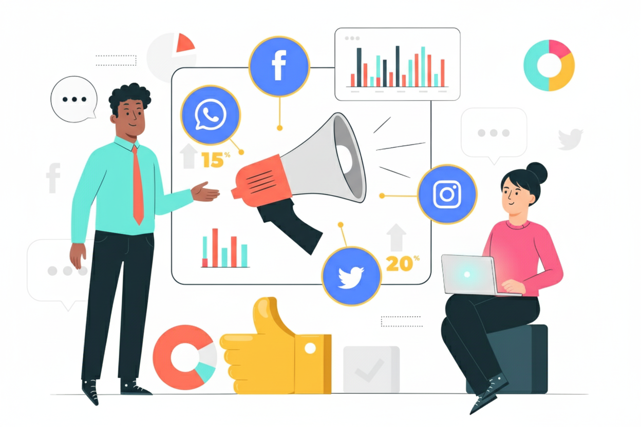 Social media marketing growth illustration